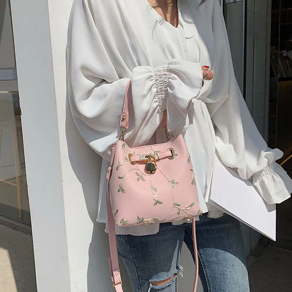 Rae Floral Embroidery Bucket Handbag - Image 12