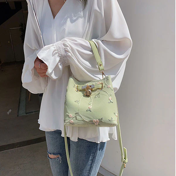 Rae Floral Embroidery Bucket Handbag - Image 6