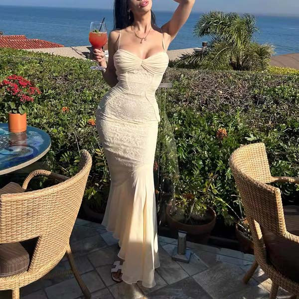 Regina Ivory Floral Embroidered Lace Ruched Maxi Dress - Image 5