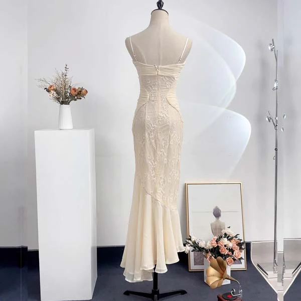 Regina Ivory Floral Embroidered Lace Ruched Maxi Dress - Image 8