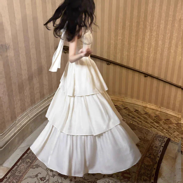 Rita Elegant Ivory Halter Layered Maxi Dress - Image 6