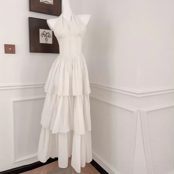 Rita Elegant Ivory Halter Layered Maxi Dress - Image 7