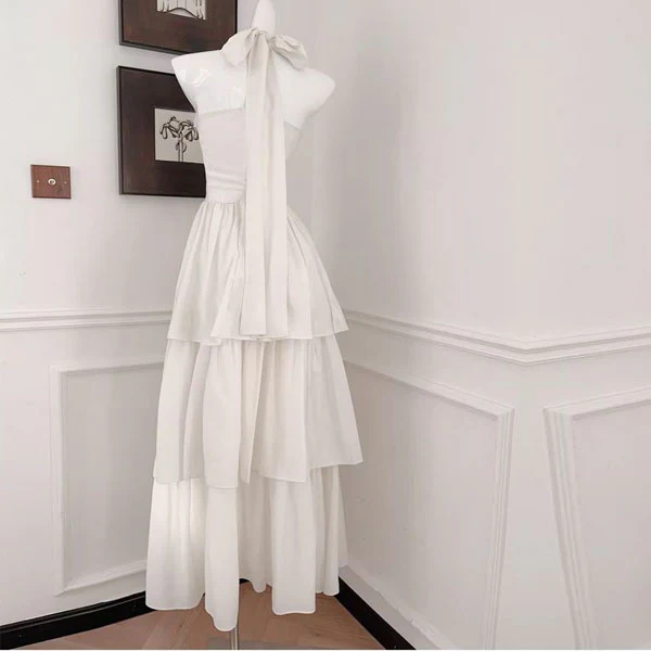 Rita Elegant Ivory Halter Layered Maxi Dress - Image 8