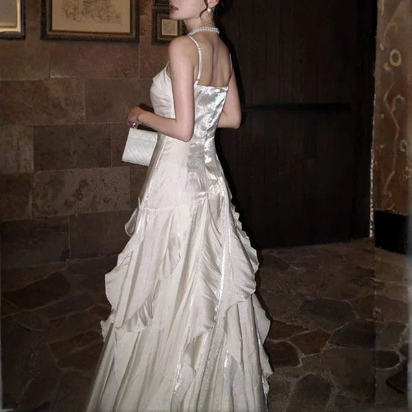 Rochelle Elegant Spaghetti Strap Ruffles Evening Dress - Image 2