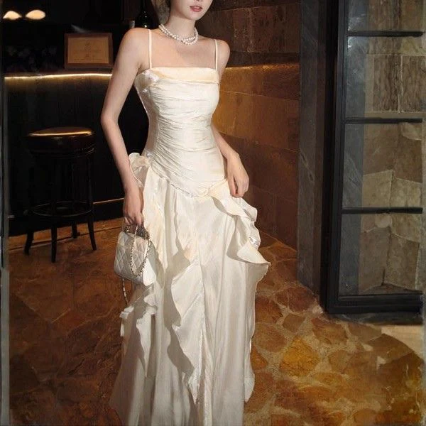 Rochelle Elegant Spaghetti Strap Ruffles Evening Dress - Image 3