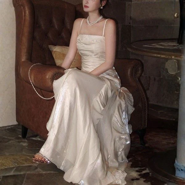 Rochelle Elegant Spaghetti Strap Ruffles Evening Dress - Image 4