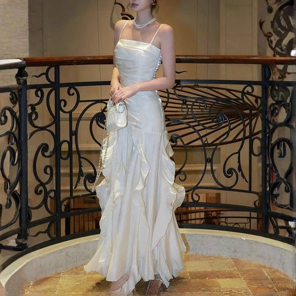 Rochelle Elegant Spaghetti Strap Ruffles Evening Dress - Image 6