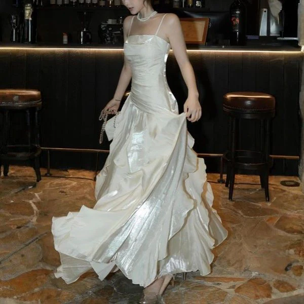 Rochelle Elegant Spaghetti Strap Ruffles Evening Dress - Image 7
