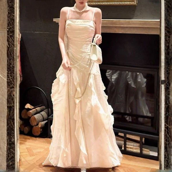 Rochelle Elegant Spaghetti Strap Ruffles Evening Dress - Image 8