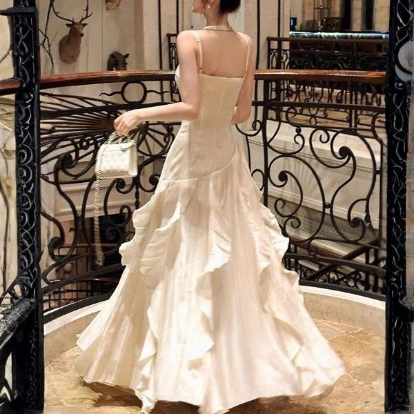 Rochelle Elegant Spaghetti Strap Ruffles Evening Dress - Image 9
