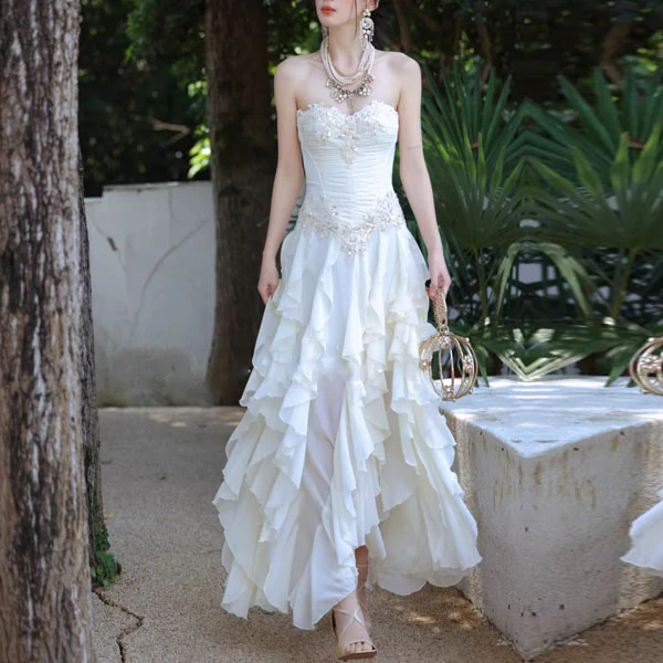 Rosa Ethereal Lace Corset Ruffle Party Dress