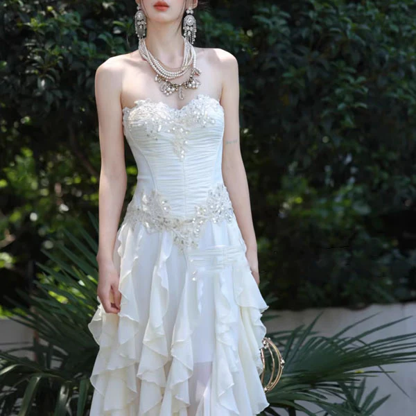 Rosa Ethereal Lace Corset Ruffle Party Dress - Image 4