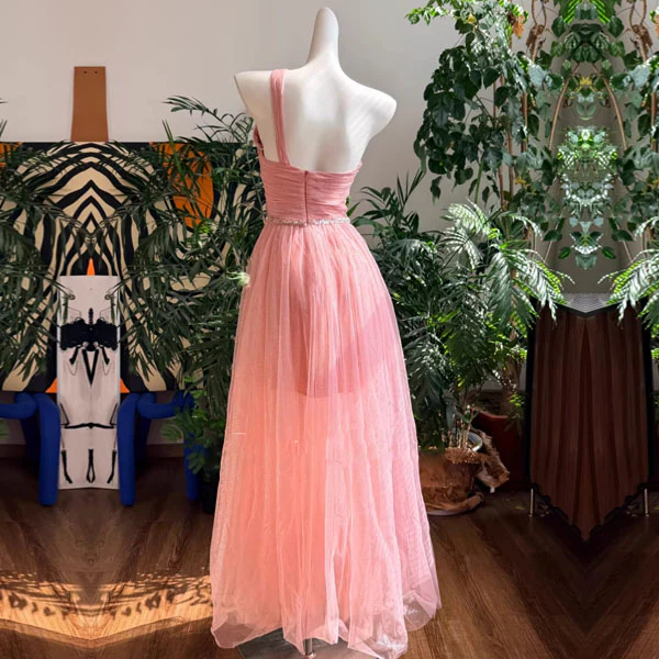 Rosabelle Pink Asymmetrical Embellished Tulle Evening Dress - Image 11
