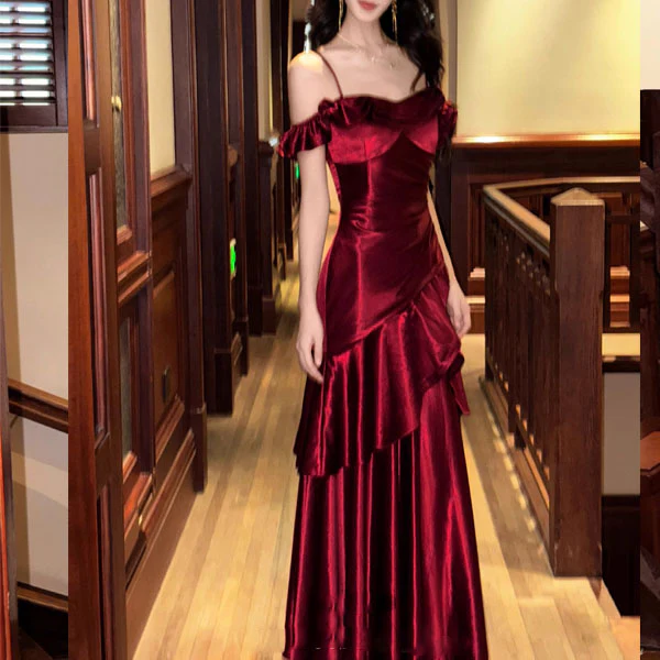 Rosaire Elegant Scarlet Off-Shoulder Ruffles Evening Dress - Image 3