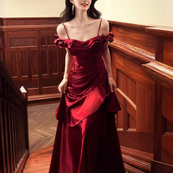 Rosaire Elegant Scarlet Off-Shoulder Ruffles Evening Dress - Image 4