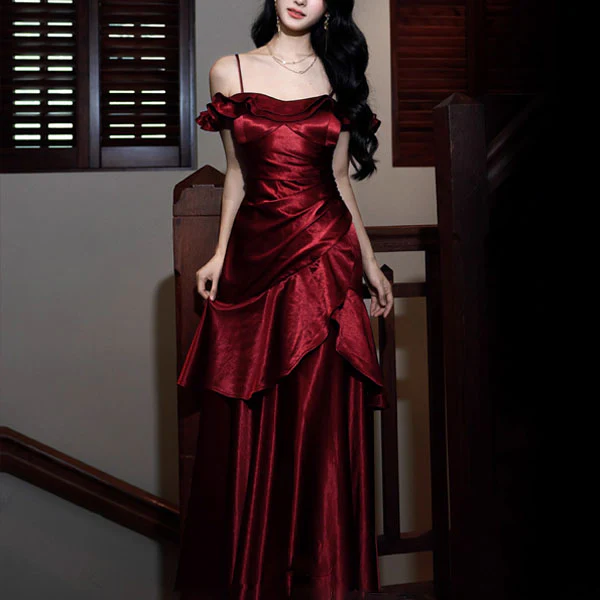 Rosaire Elegant Scarlet Off-Shoulder Ruffles Evening Dress - Image 5