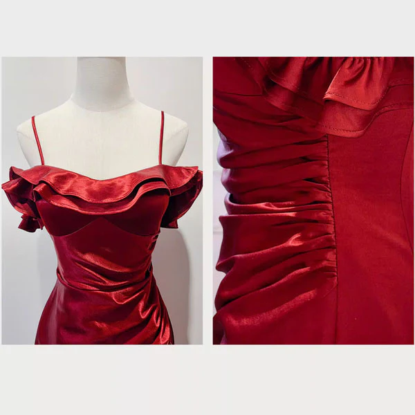Rosaire Elegant Scarlet Off-Shoulder Ruffles Evening Dress - Image 7