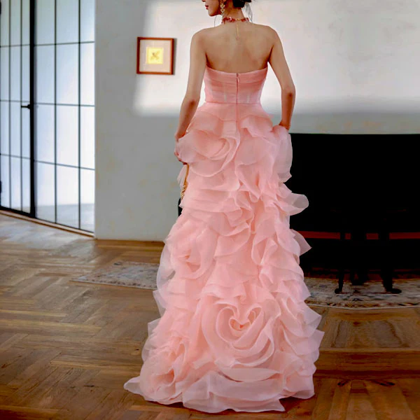 Rosalie Baby Pink Strapless Rose Tiered Gown - Image 2