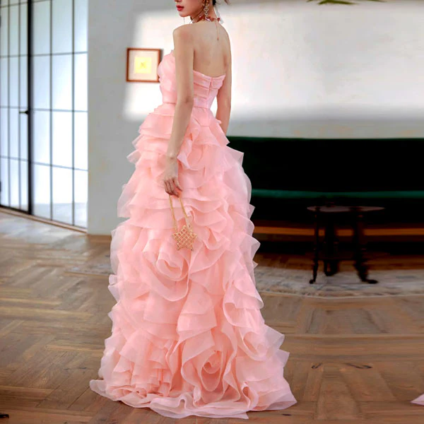 Rosalie Baby Pink Strapless Rose Tiered Gown - Image 5