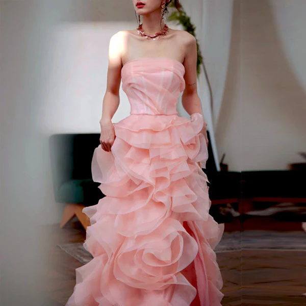 Rosalie Baby Pink Strapless Rose Tiered Gown - Image 6
