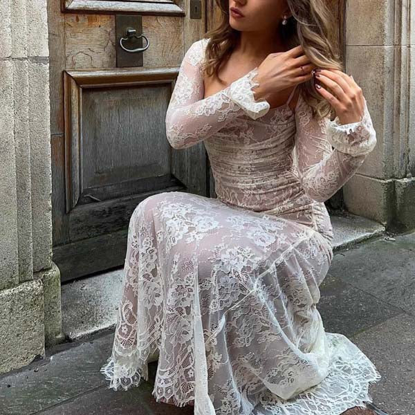 Ruby Elegance 2-Pc Full Lace Maxi Dress - Image 7