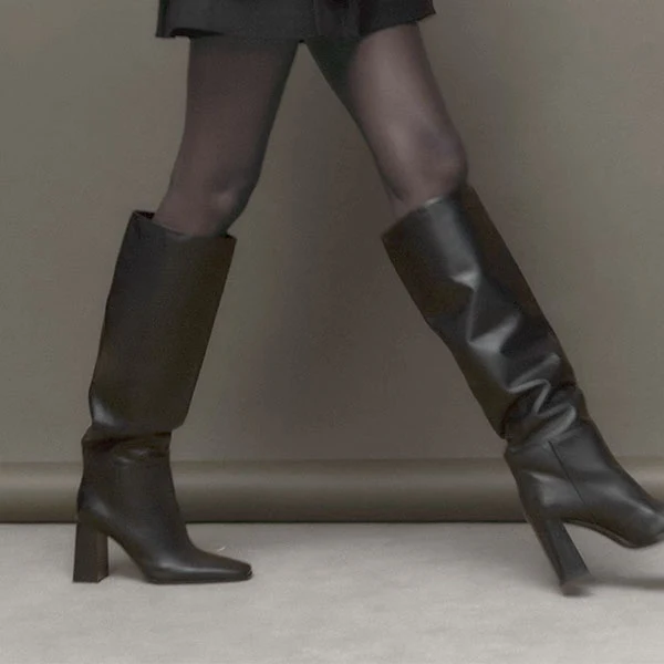 Rylie Black Square Toe Knee High Boots - Image 3
