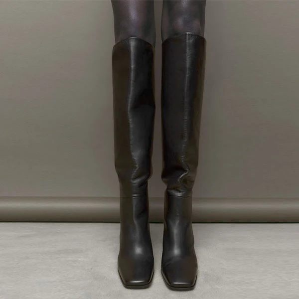 Rylie Black Square Toe Knee High Boots - Image 4