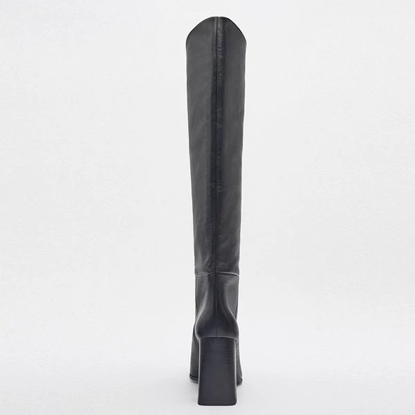 Rylie Black Square Toe Knee High Boots - Image 8