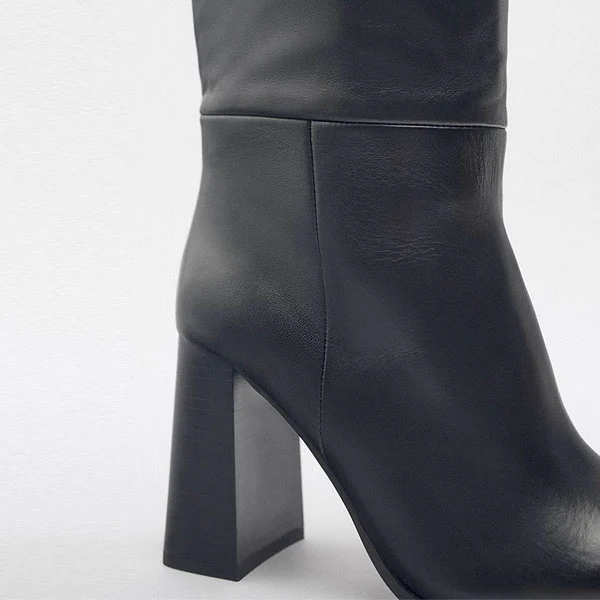 Rylie Black Square Toe Knee High Boots - Image 9