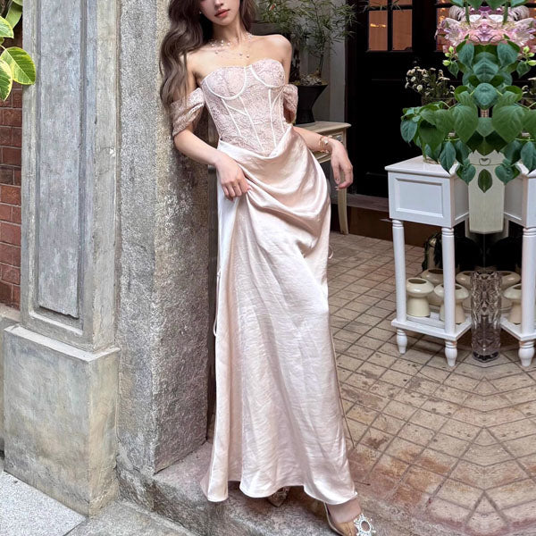 Sara Ethereal Lace Off-Shoulder Drape Evening Dress - Image 8