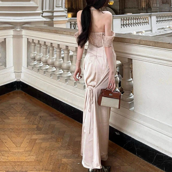 Sara Ethereal Lace Off-Shoulder Drape Evening Dress - Image 9