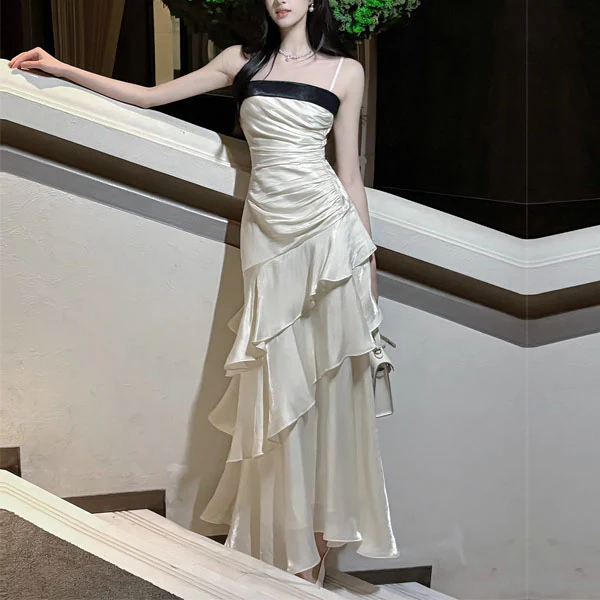 Serena Celestial Contrast Tiered Ruffles Maxi Dress - Image 4