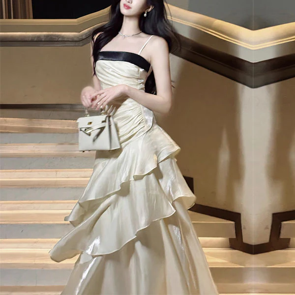 Serena Celestial Contrast Tiered Ruffles Maxi Dress - Image 6