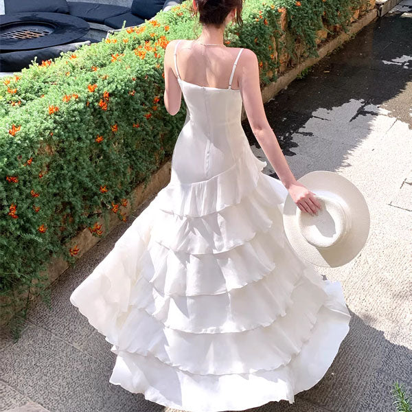 Serenelle Enchanting Pearl White Tiered Ruffles Maxi Dress - Image 3