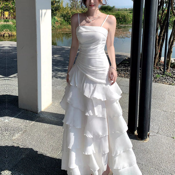 Serenelle Enchanting Pearl White Tiered Ruffles Maxi Dress - Image 8