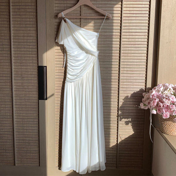 Sierra Elegant Ivory Grecian Goddess Draped Evening Dress - Image 11