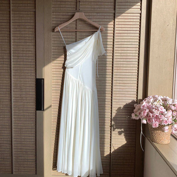Sierra Elegant Ivory Grecian Goddess Draped Evening Dress - Image 12