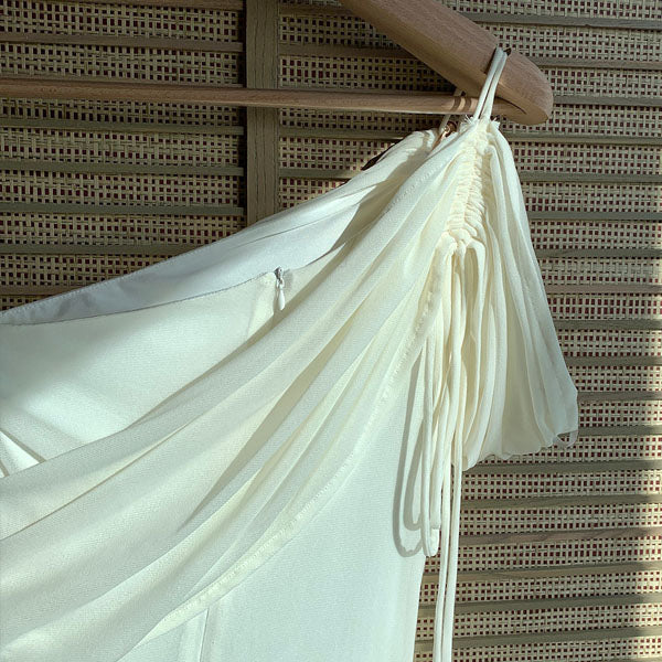 Sierra Elegant Ivory Grecian Goddess Draped Evening Dress - Image 13