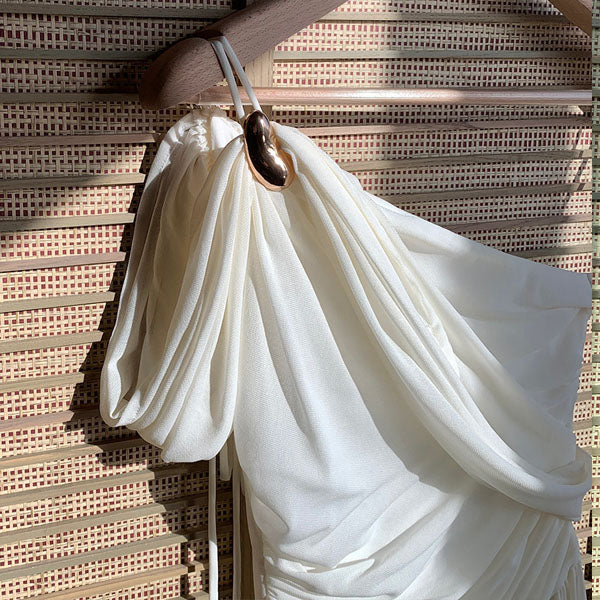 Sierra Elegant Ivory Grecian Goddess Draped Evening Dress - Image 14
