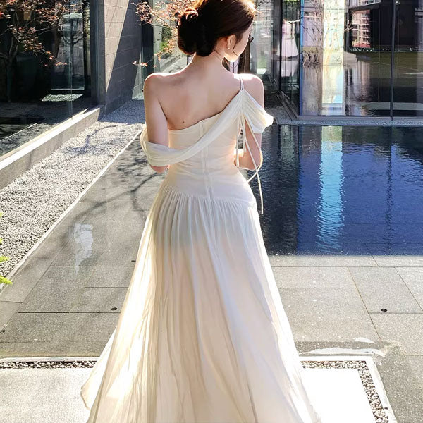 Sierra Elegant Ivory Grecian Goddess Draped Evening Dress - Image 3