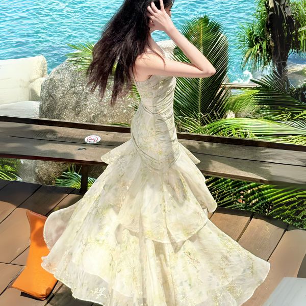 Solene Ethereal Floral Ruched Layered Ruffles Dress - Image 2