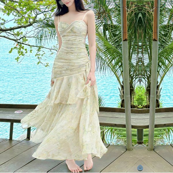 Solene Ethereal Floral Ruched Layered Ruffles Dress - Image 3