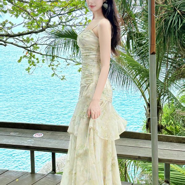 Solene Ethereal Floral Ruched Layered Ruffles Dress - Image 4