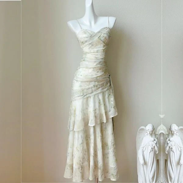 Solene Ethereal Floral Ruched Layered Ruffles Dress - Image 7