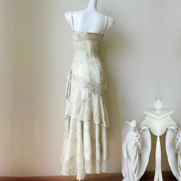 Solene Ethereal Floral Ruched Layered Ruffles Dress - Image 8