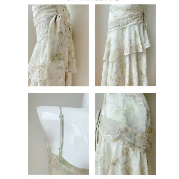 Solene Ethereal Floral Ruched Layered Ruffles Dress - Image 9