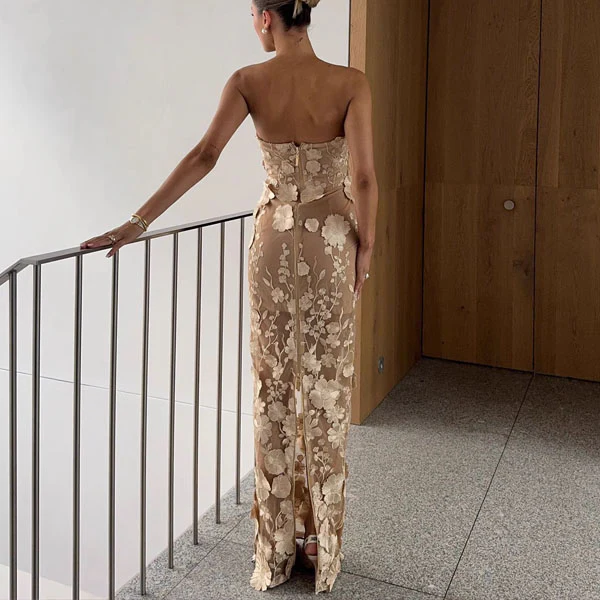 Sonia Floral Embroidery Strapless Evening Dress - Image 2