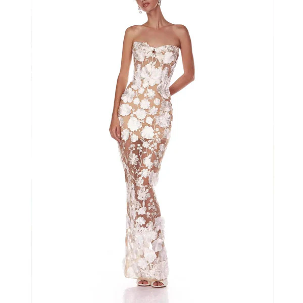 Sonia Floral Embroidery Strapless Evening Dress - Image 6