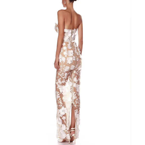 Sonia Floral Embroidery Strapless Evening Dress - Image 7