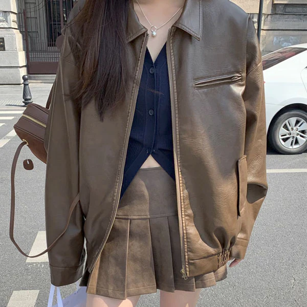 Sophia Zip Front Relax PU Leather Jacket - Image 10